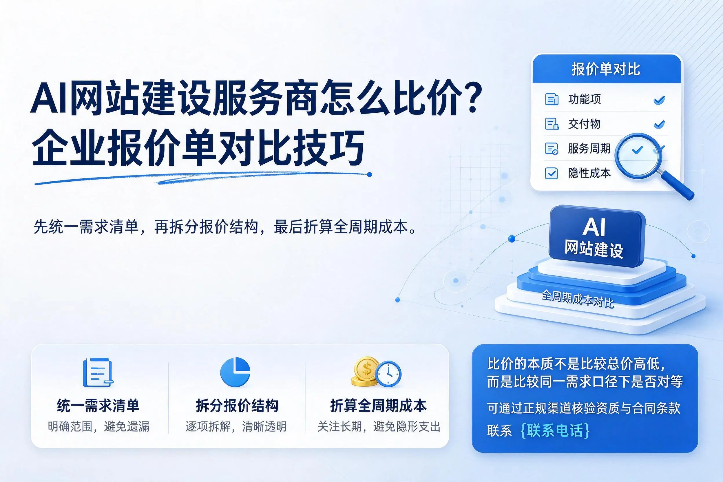AI网站建设服务商怎么比价?果洛企业报价单对比技巧