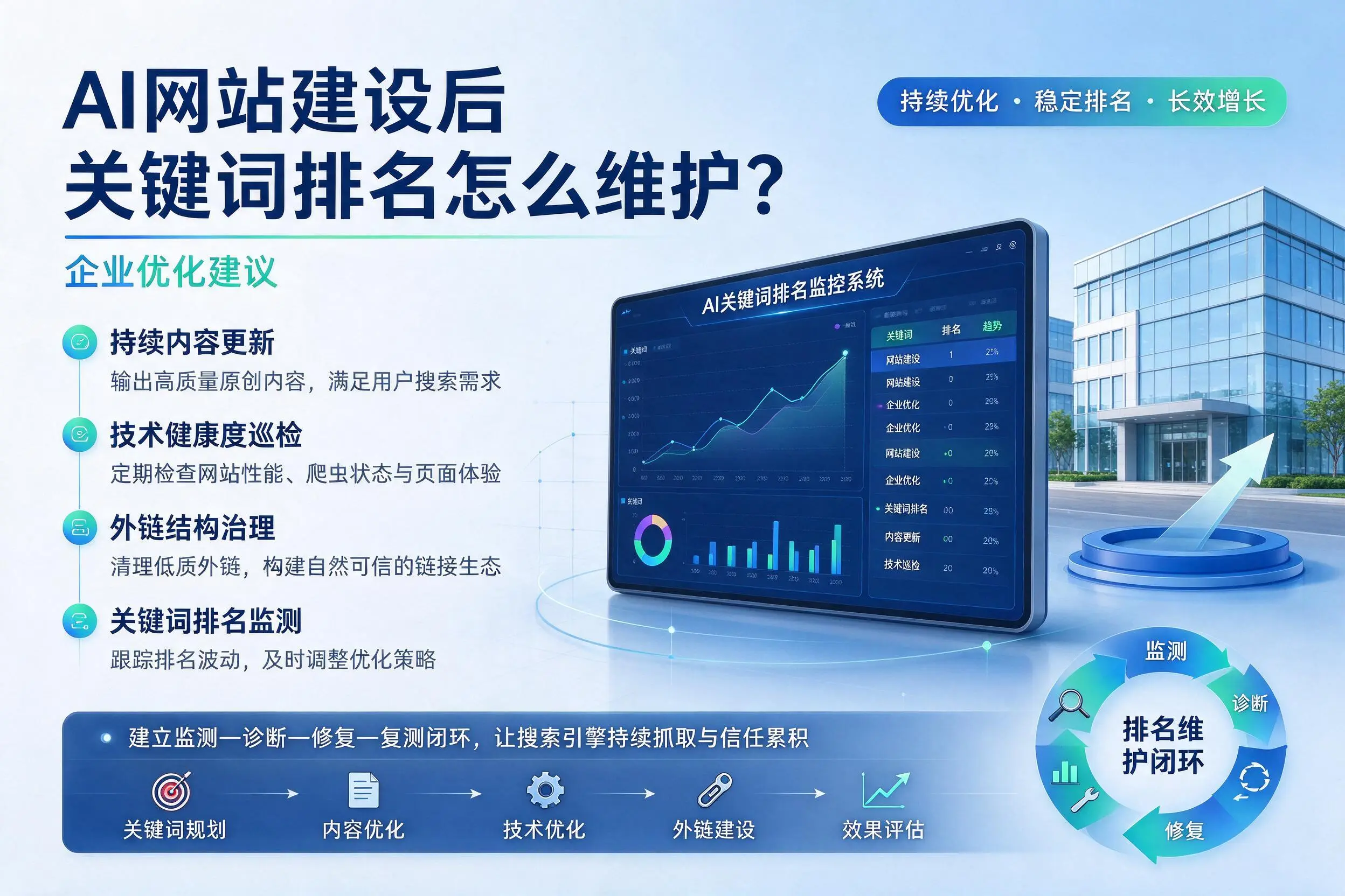 AI网站建设后关键词排名怎么维护？果洛企业优化建议